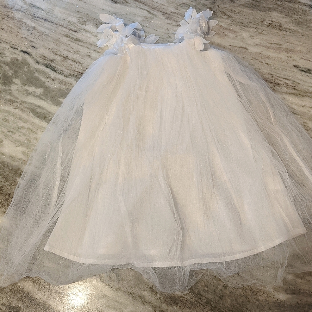 4t White Tulle Toddler Dress with Floral Straps